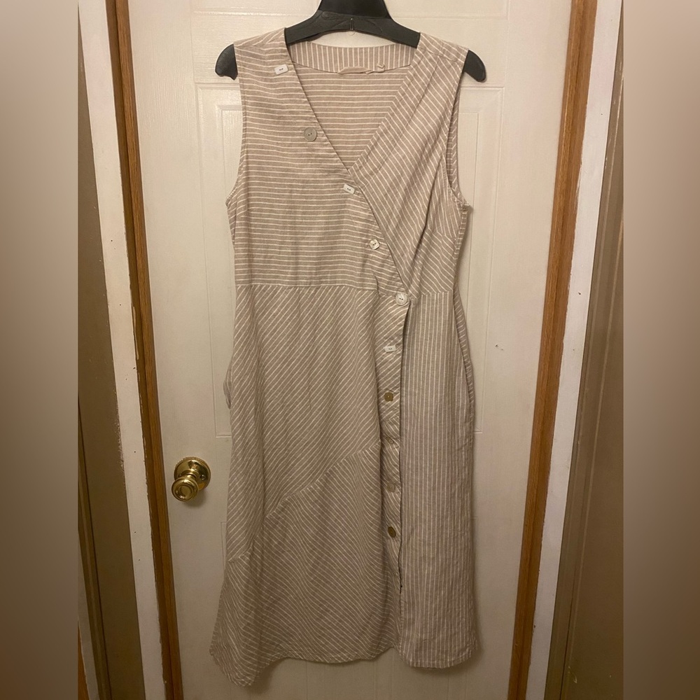 Soft Surroundings Beige Chasia Button Front Sleeveless Midi Dress - Picture 3 of 7